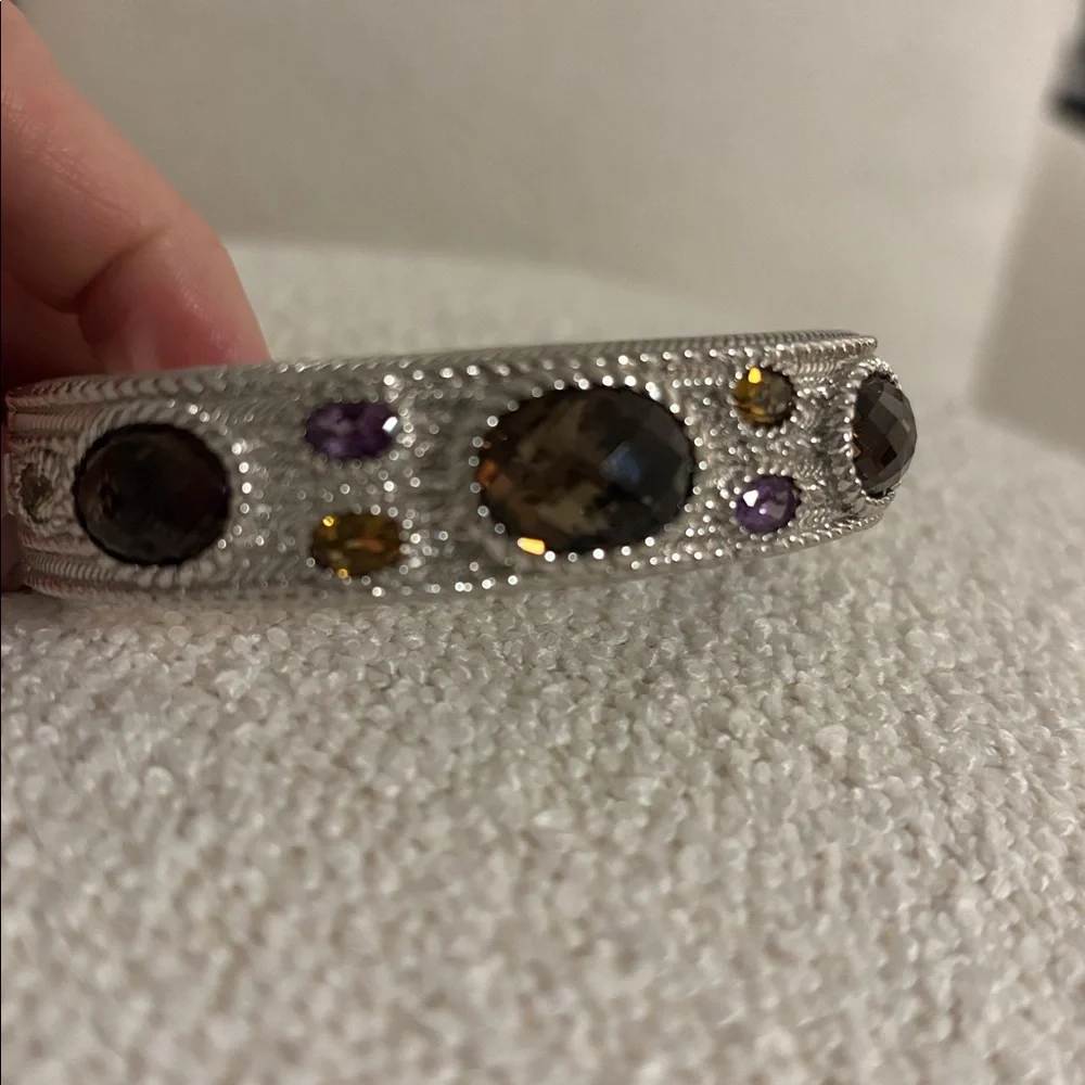 Judith Ripka Silver Gemstone Cuff Bracelet - Smoky Quartz, Amethyst, Citrine - Picture 4 of 6